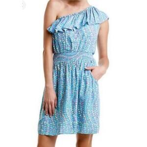 Lilly Pulitzer blue Jessy Multicolor Clam Jam Dress ruffles pockets preppy XS